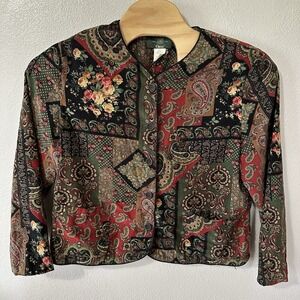 VTG Orvis‎ Jacket Women's 16 Multicolor Floral Paisley Tapestry Button Front